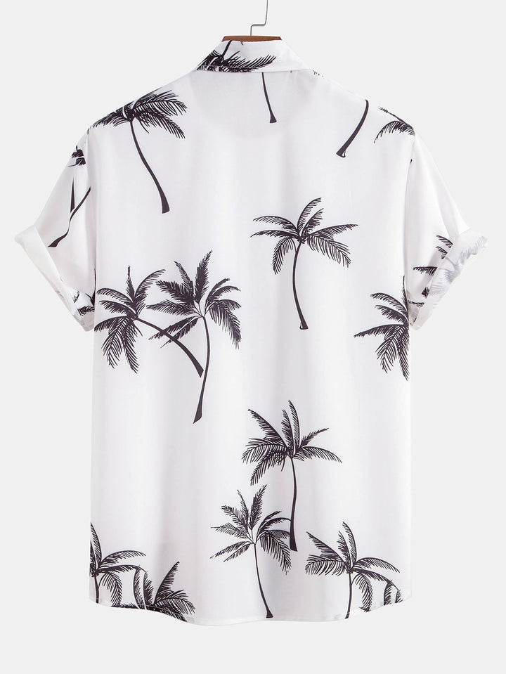 Printed Palm Button-Up Shirt & Striped Swim Shorts