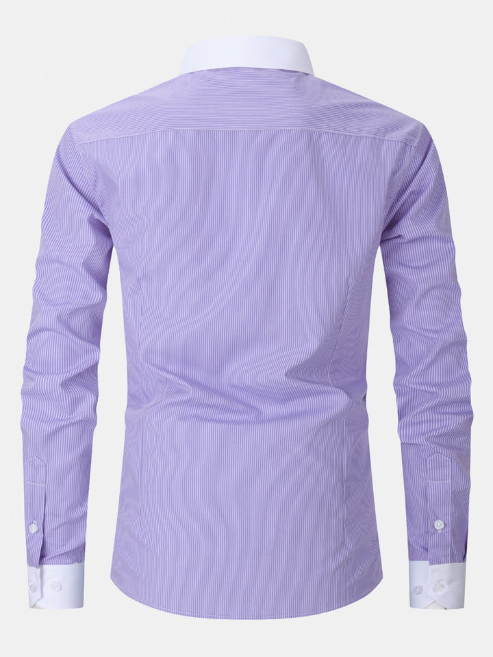 Striped Contrast Collar Dress Shirt