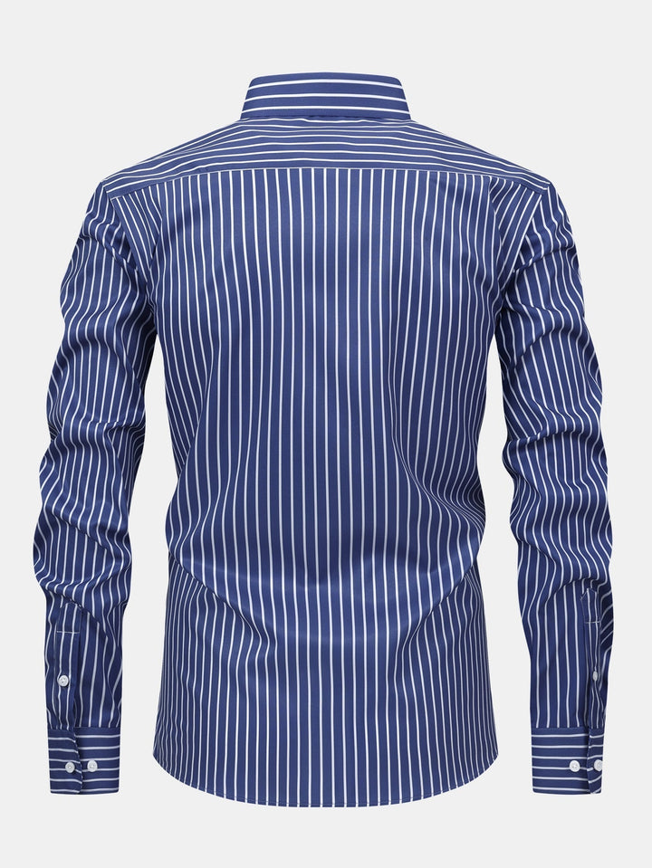 Long Sleeve Striped Shirt with Buttons & Straight Leg Elastic Waist Pants