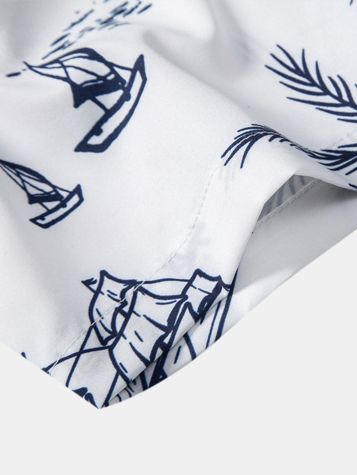 Island Sailing Print Button Up Shirts & Swim Shorts