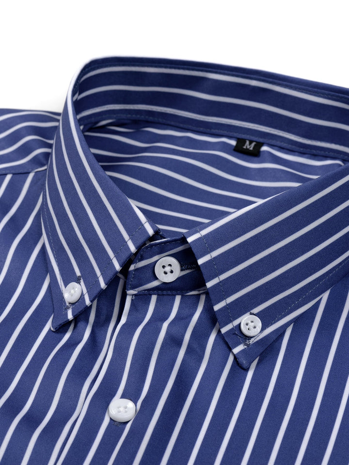Long Sleeve Striped Shirt with Buttons & Straight Leg Elastic Waist Pants