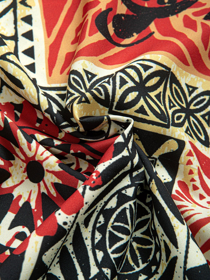 Palm Tree Turtle Geometry to Print Button Shirt Up & Swim Shorts