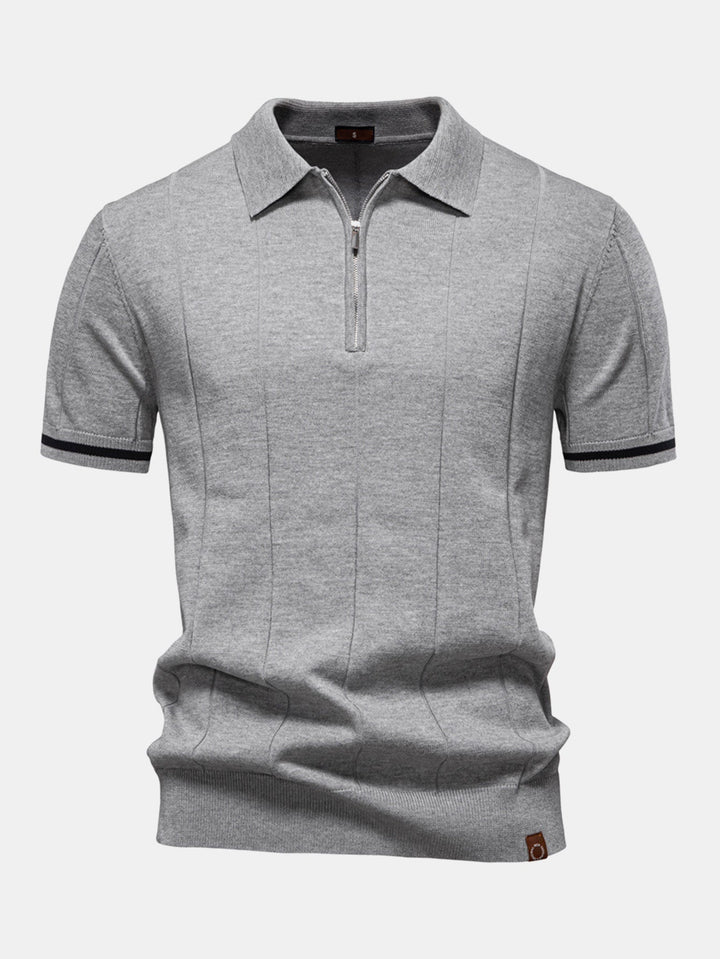 Knitted Polo with Zipper and Contrast Trim
