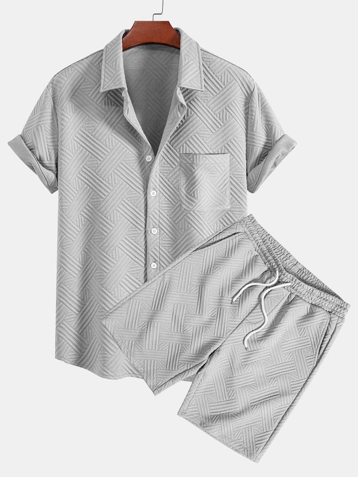 Striped Jacquard Button-Up Shirt & Drawstring Shorts