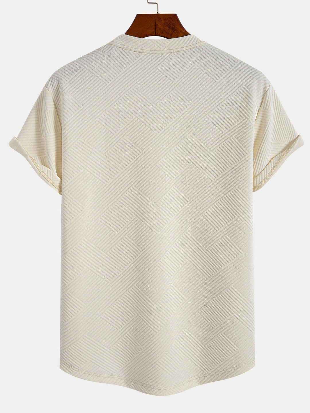 Short Sleeve Striped Jacquard T-Shirt with Curved Hem