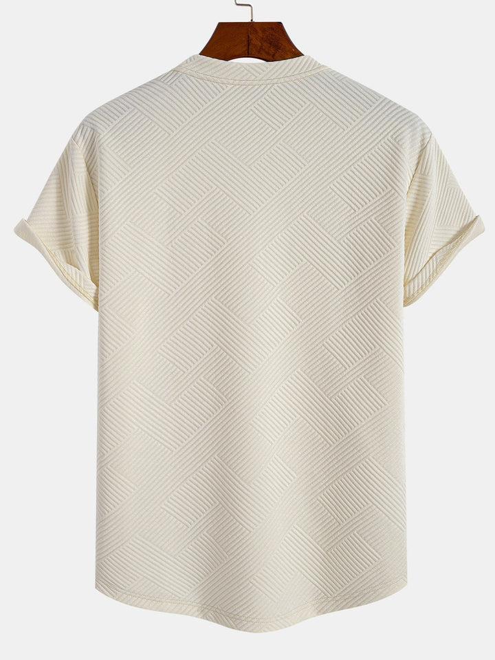 Short Sleeve Striped Jacquard T-Shirt with Curved Hem