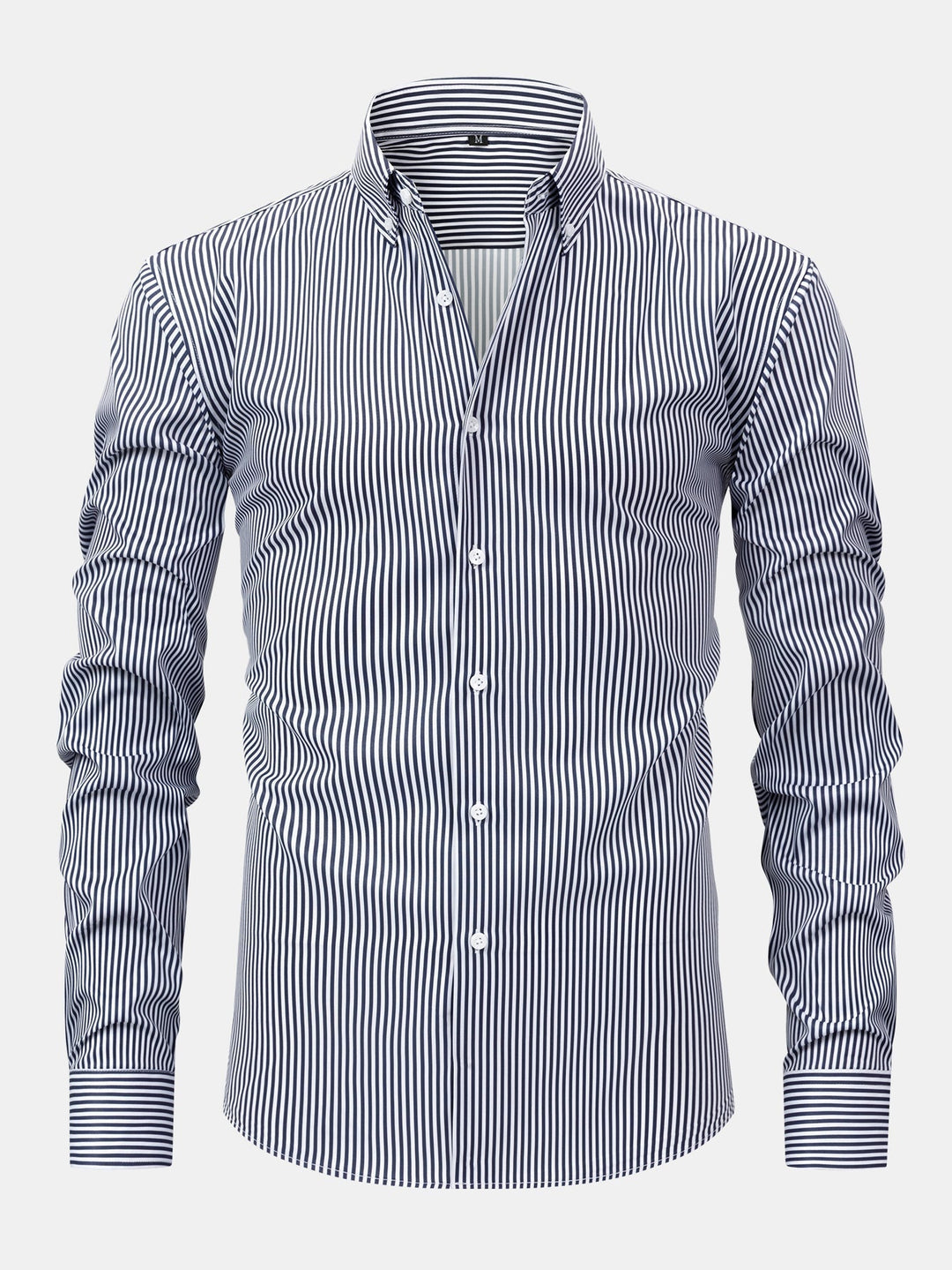 Long Sleeve Striped Shirt with Buttons & Elastic Waist Straight Pants