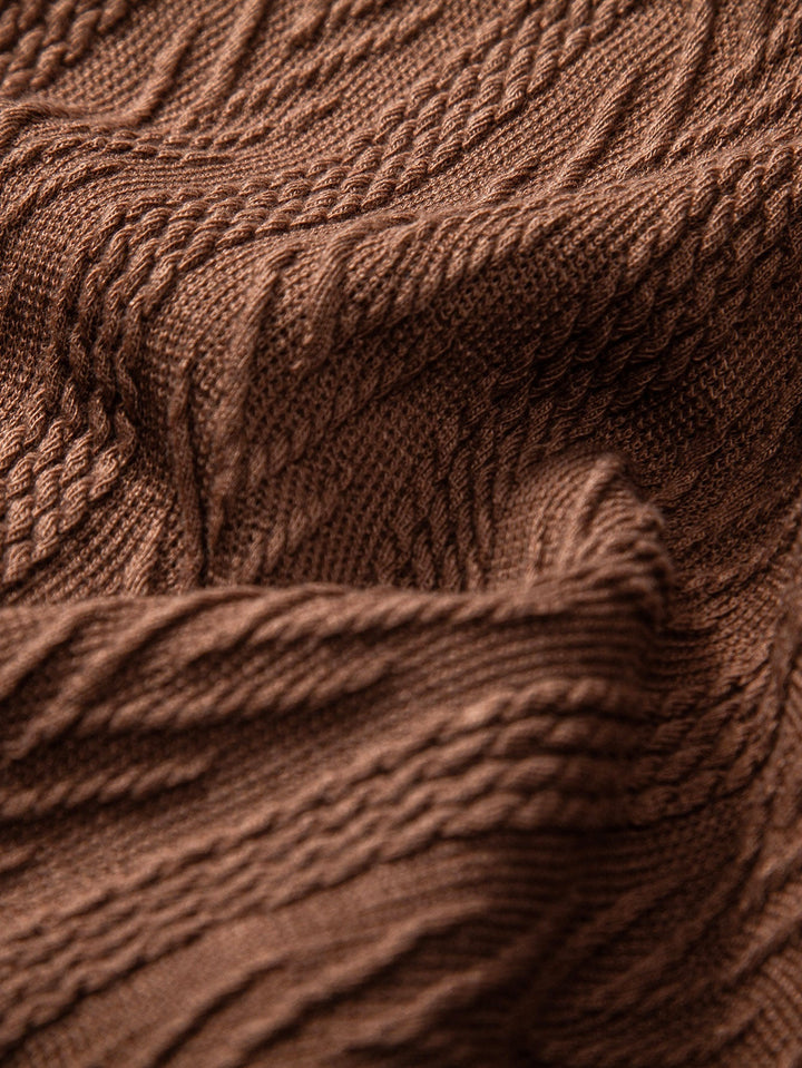 Textured Jacquard Cuban Collar Shirt & Textured Straight Leg Pants