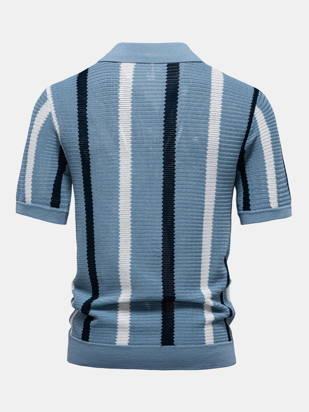 V-Neck Striped Knit Polo
