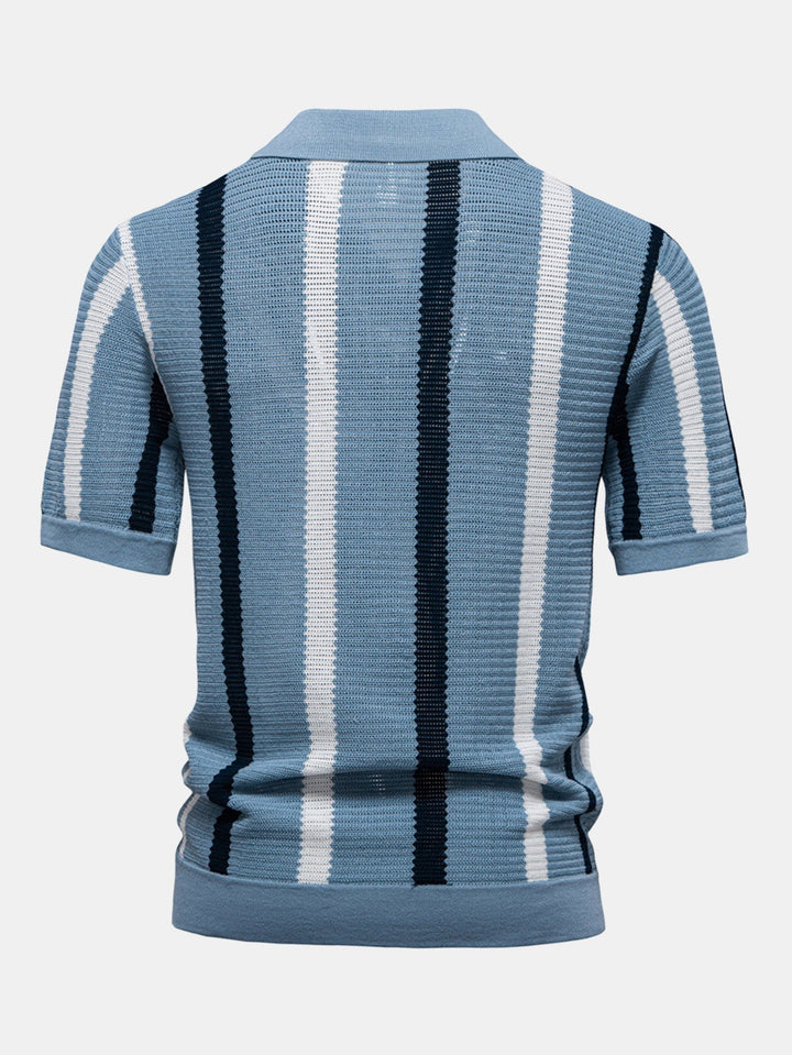 V-Neck Striped Knit Polo