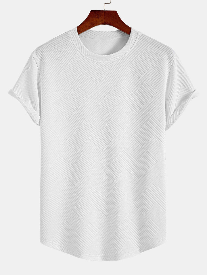 Short Sleeve Striped Jacquard T-Shirt with Curved Hem