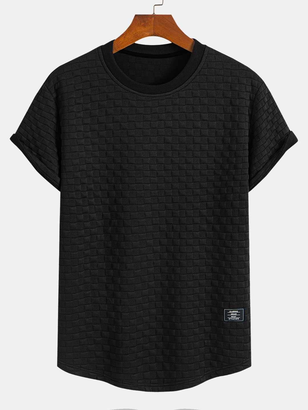 Checkered jacquard t-shirt with curved hem