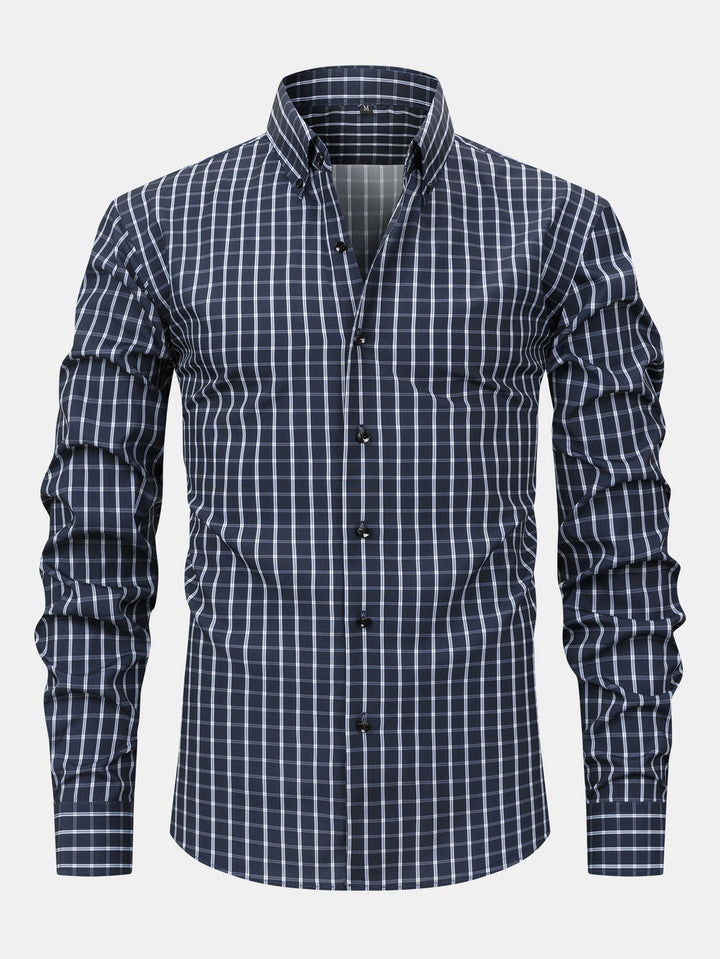Long Sleeve Checkered Shirt with Buttons & Straight Leg Elastic Waist Pants