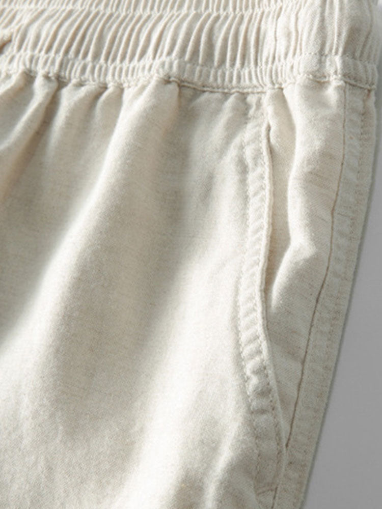Striped Crochet Polo with V-Neck & Straight Leg Linen Pants