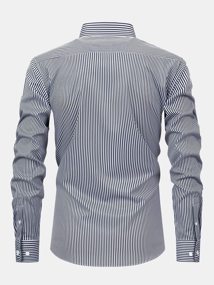 Long Sleeve Striped Shirt with Buttons & Elastic Waist Straight Pants