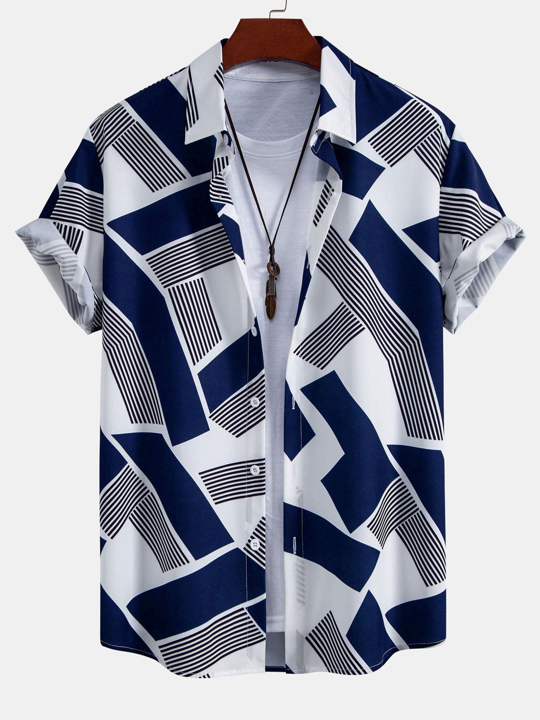 Colorful Geometry Print Button-Up Shirt and Swim Shorts
