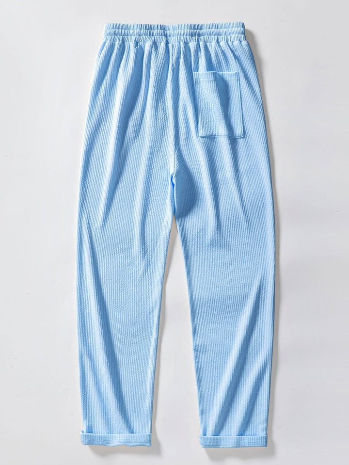 Ribbed Long Sleeve Muscle Fit Shirt, Button-Up & Ribbed Straight Leg Pants