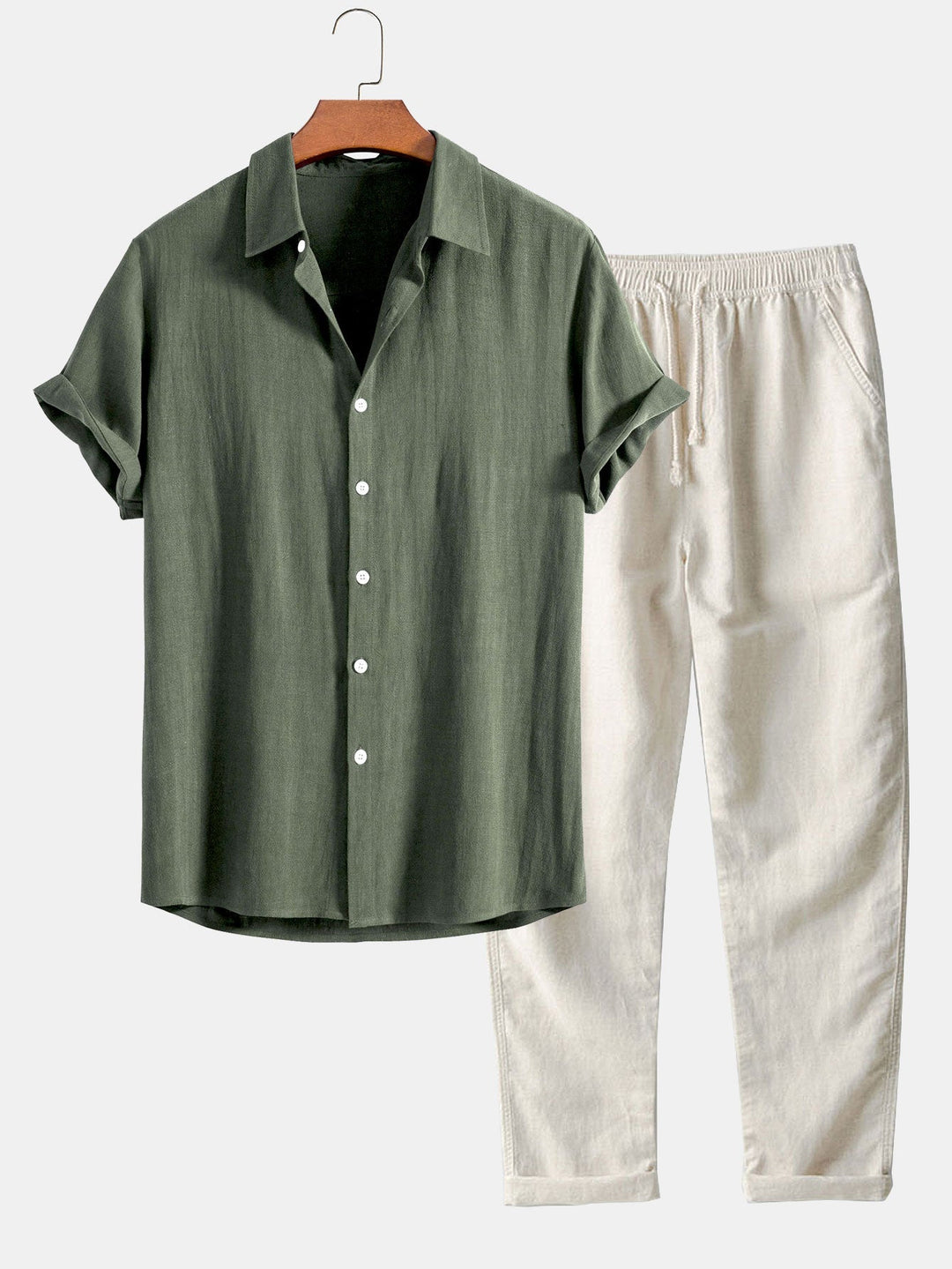 Button-Up Shirt in Linen and Rayon Blend & Straight Leg Linen Pants