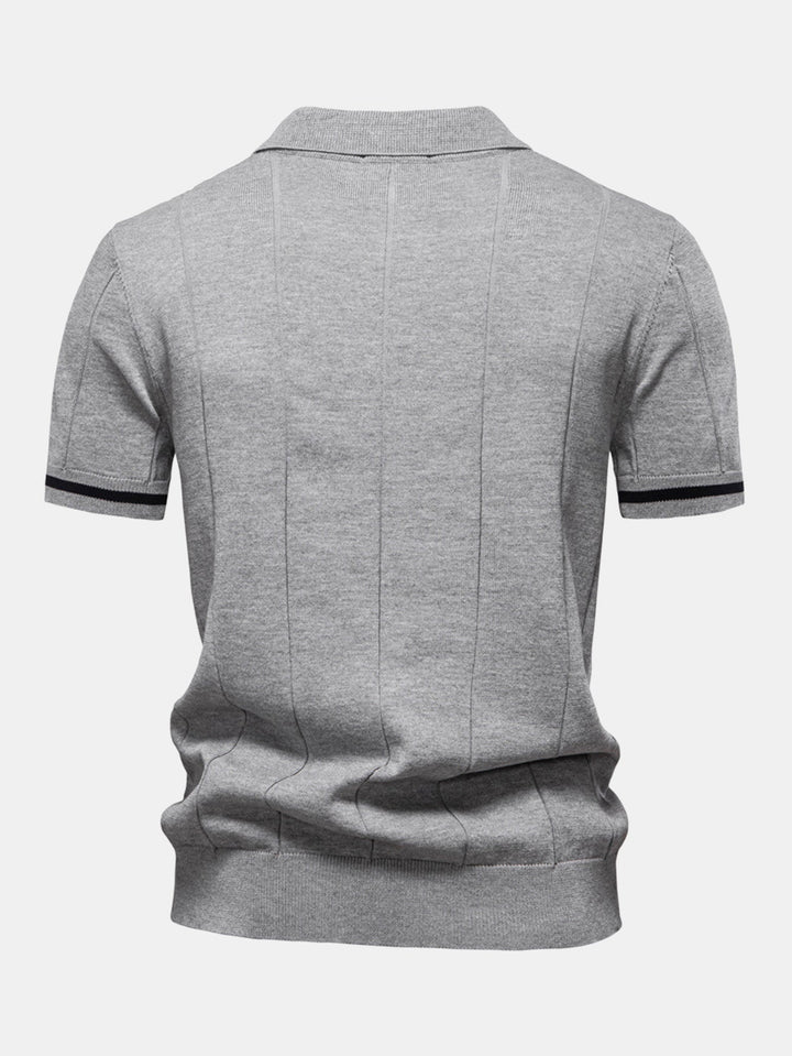 Knitted Polo with Zipper and Contrast Trim