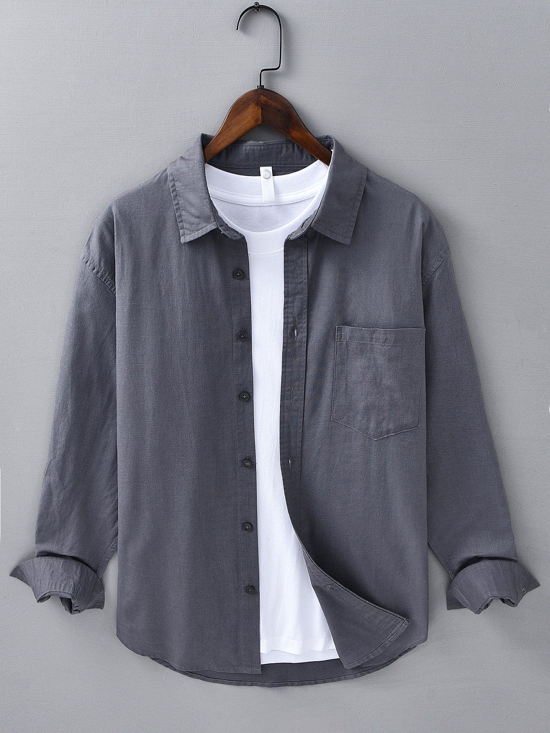 Long Sleeve Linen and Cotton Shirt with Pocket & Straight Leg Linen Pants