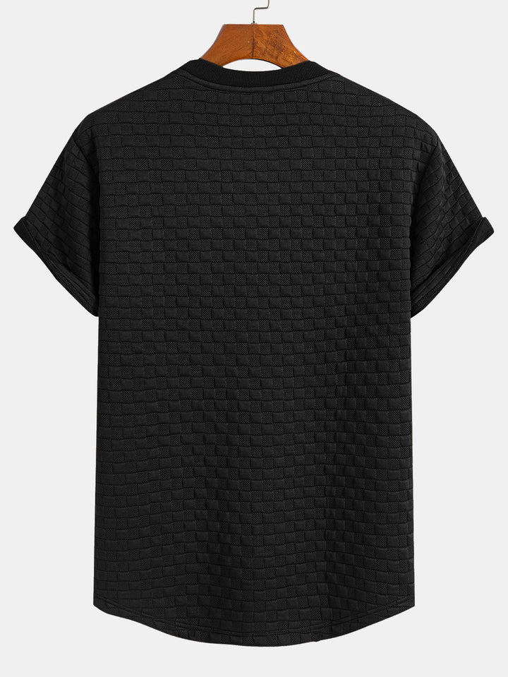 Checkered jacquard t-shirt with curved hem