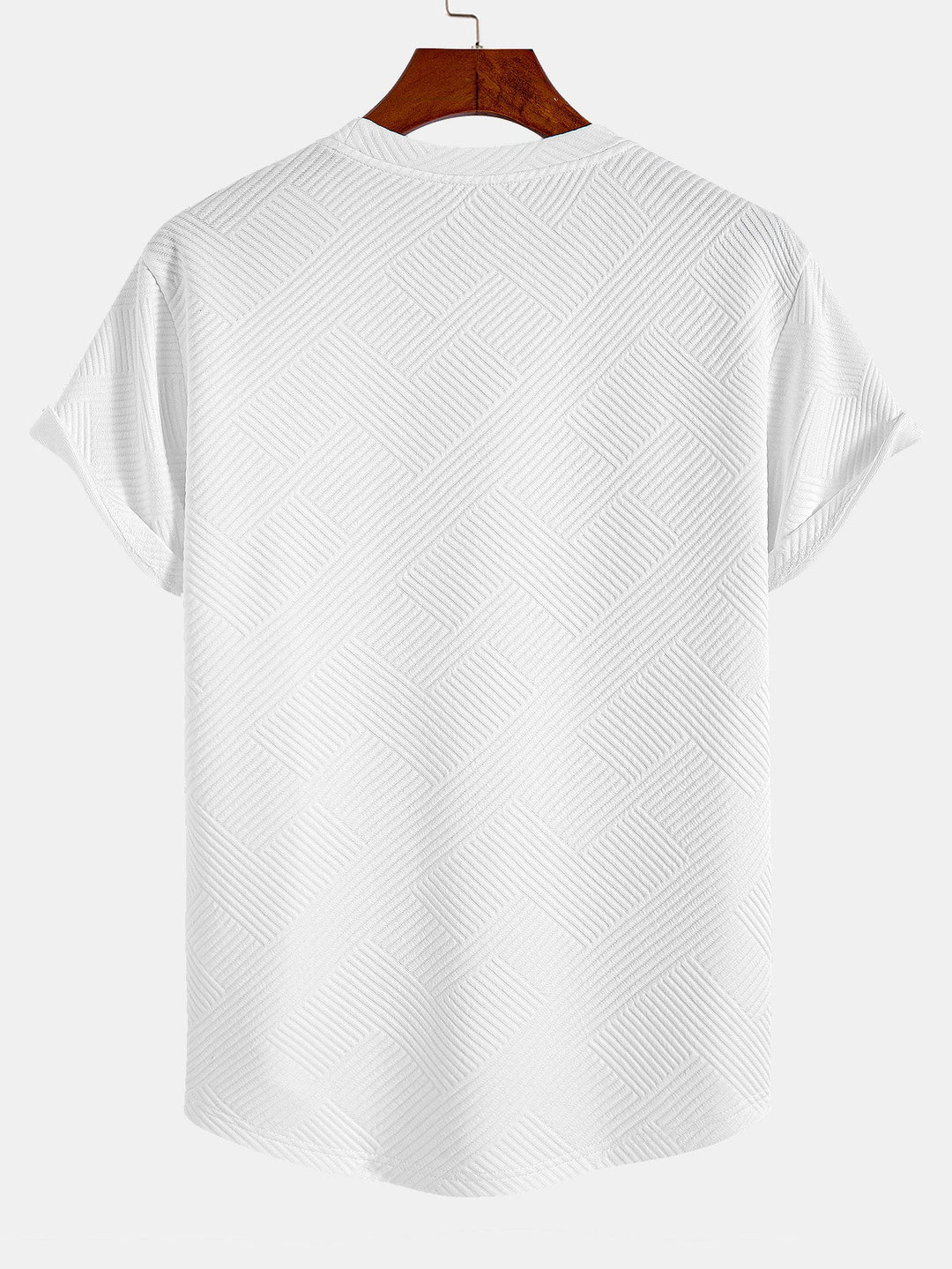 Short Sleeve Striped Jacquard T-Shirt with Curved Hem