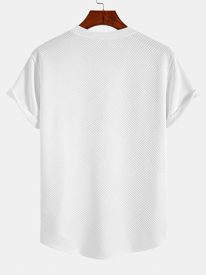 Short Sleeve Striped Jacquard T-Shirt with Curved Hem
