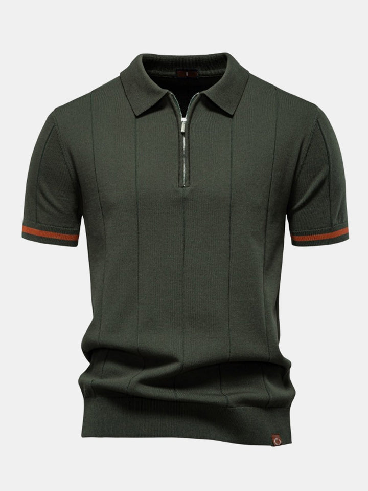 Knitted Polo with Zipper and Contrast Trim
