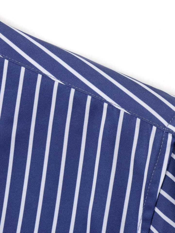 Long Sleeve Striped Shirt with Buttons & Straight Leg Elastic Waist Pants