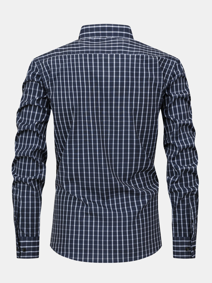 Long Sleeve Checkered Shirt with Buttons & Straight Leg Elastic Waist Pants