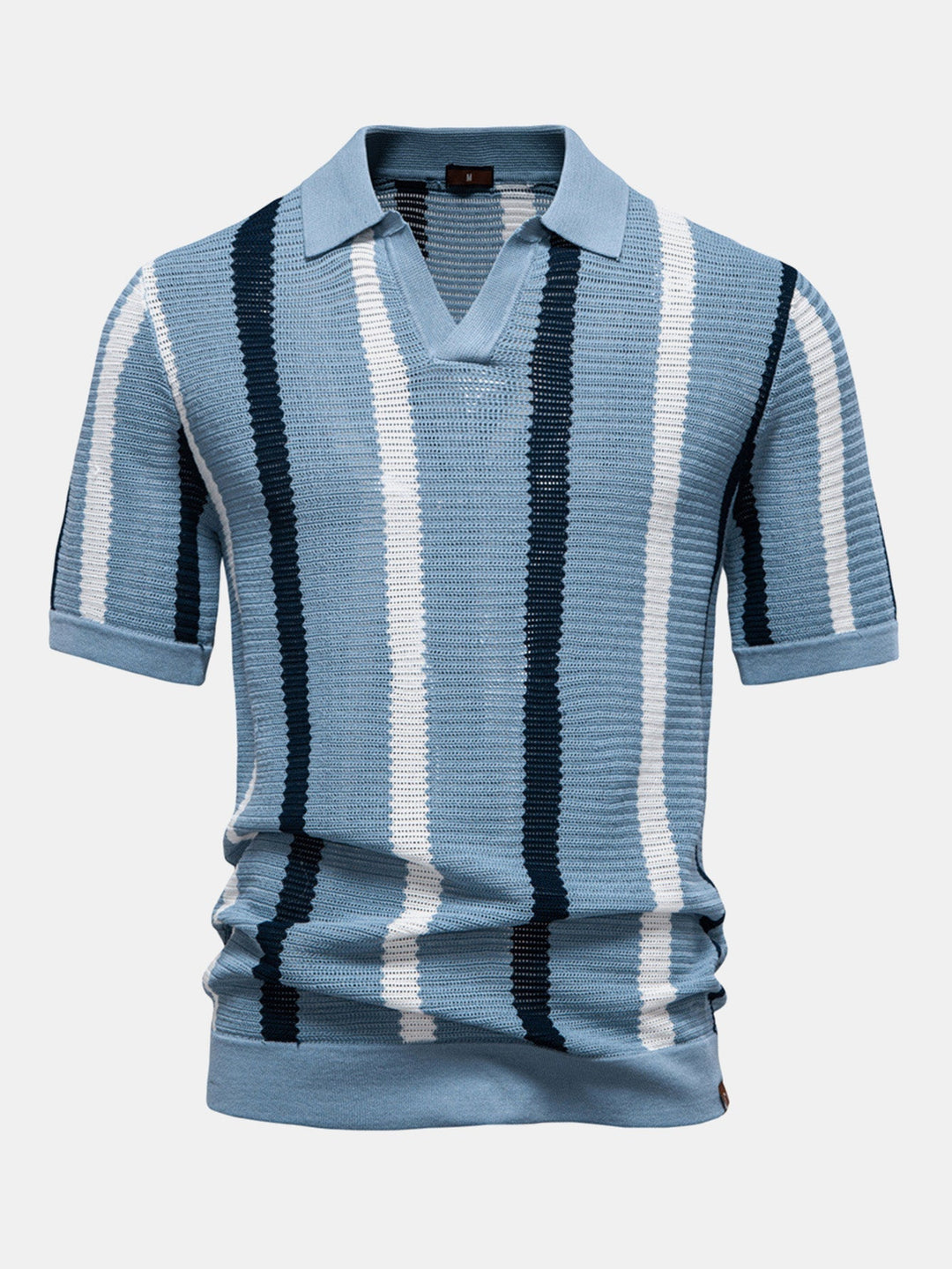 V-Neck Striped Knit Polo