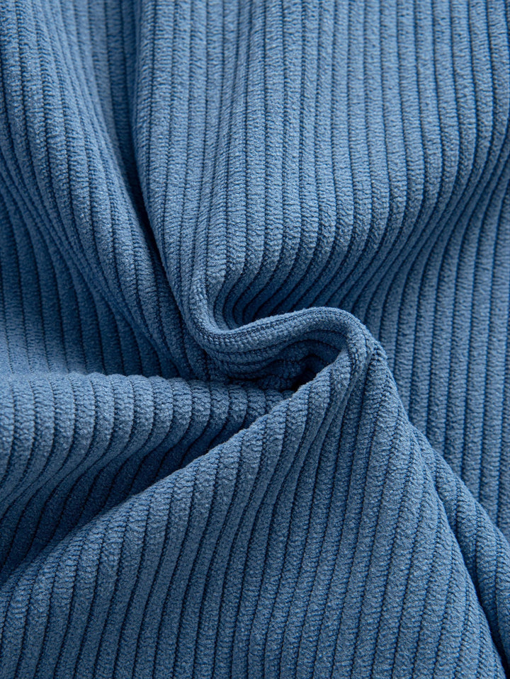 Contrast Corduroy Hooded Shirt with Long Sleeves