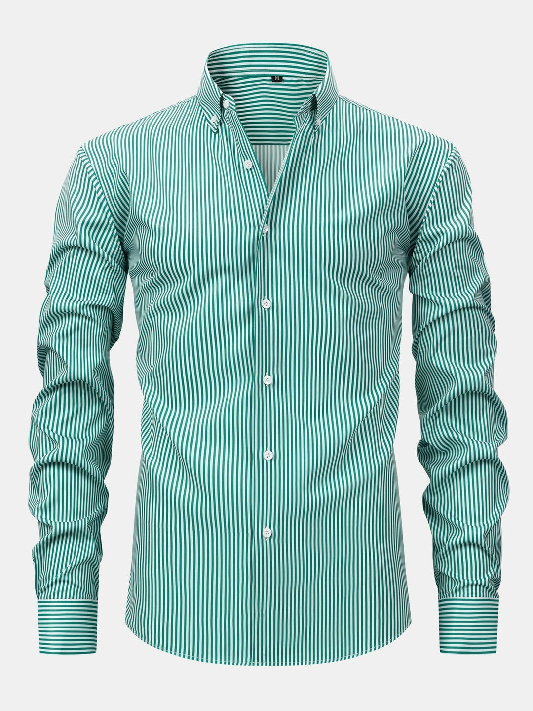 Long Sleeve Striped Shirt with Buttons & Elastic Waist Straight Pants