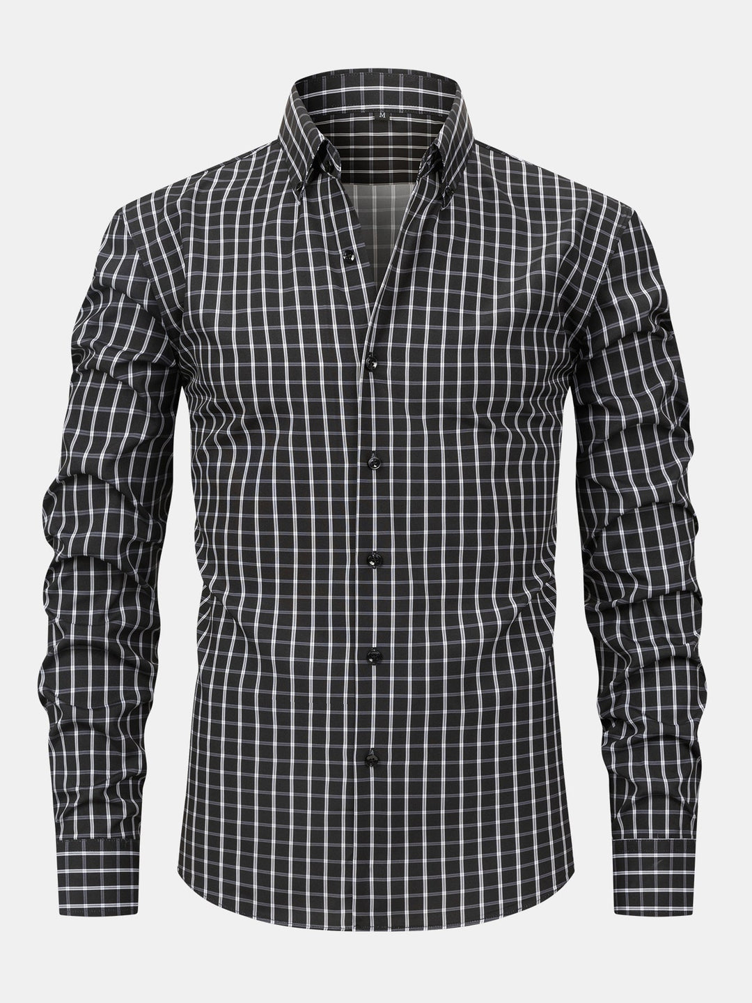 Long Sleeve Checkered Shirt with Buttons & Straight Leg Elastic Waist Pants