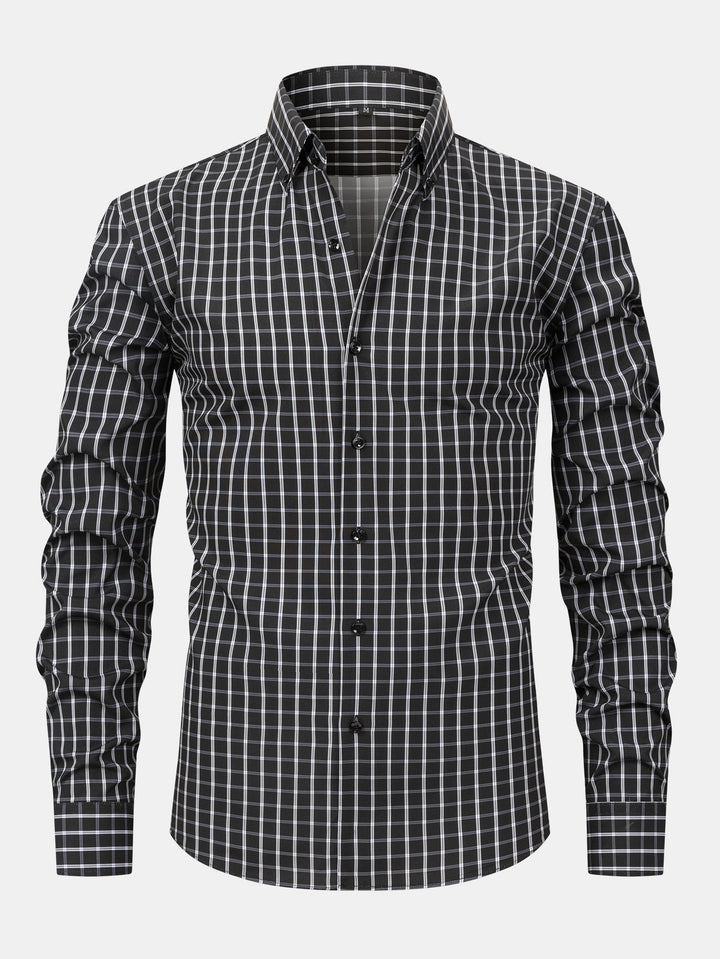 Long Sleeve Checkered Shirt with Buttons & Straight Leg Elastic Waist Pants