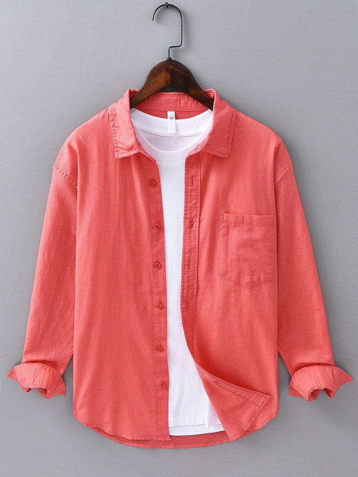 Long Sleeve Linen and Cotton Shirt with Pocket & Straight Leg Linen Pants