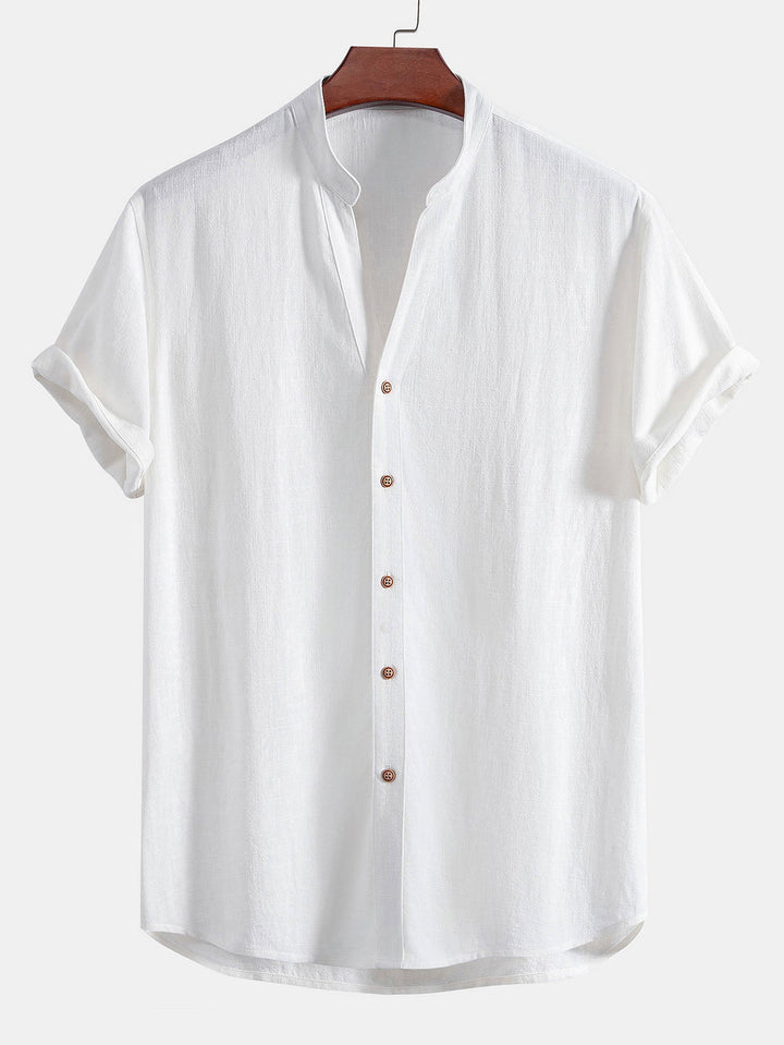 Linen and Rayon Blend V-Neck Shirt & Straight Leg Linen Pants