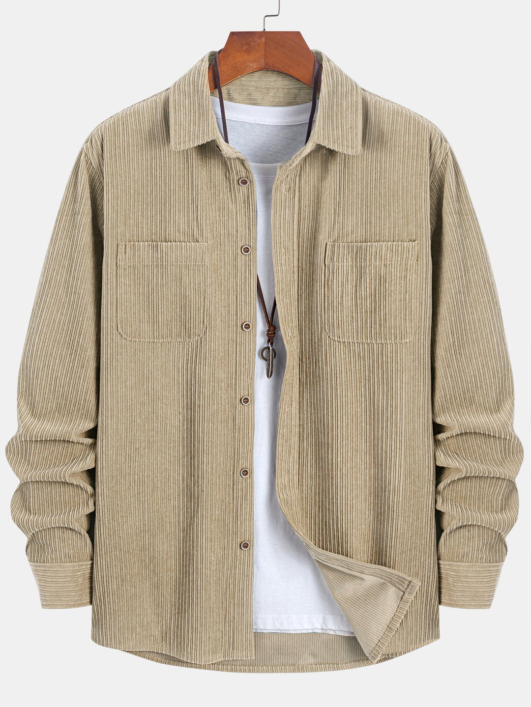 Long Sleeve Corduroy Shirt with Pocket and Buttons