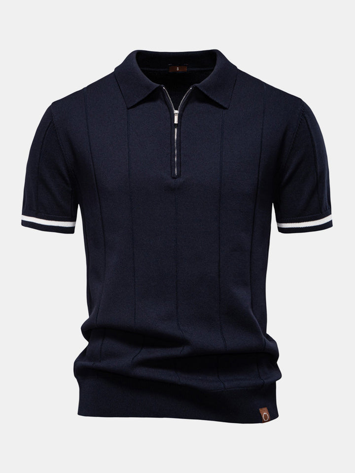 Knitted Polo with Zipper and Contrast Trim