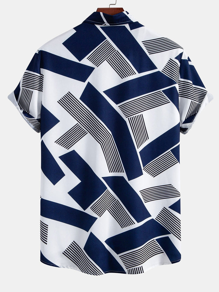 Colorful Geometry Print Button-Up Shirt and Swim Shorts
