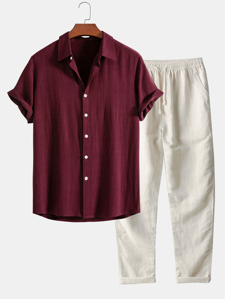 Button-Up Shirt in Linen and Rayon Blend & Straight Leg Linen Pants