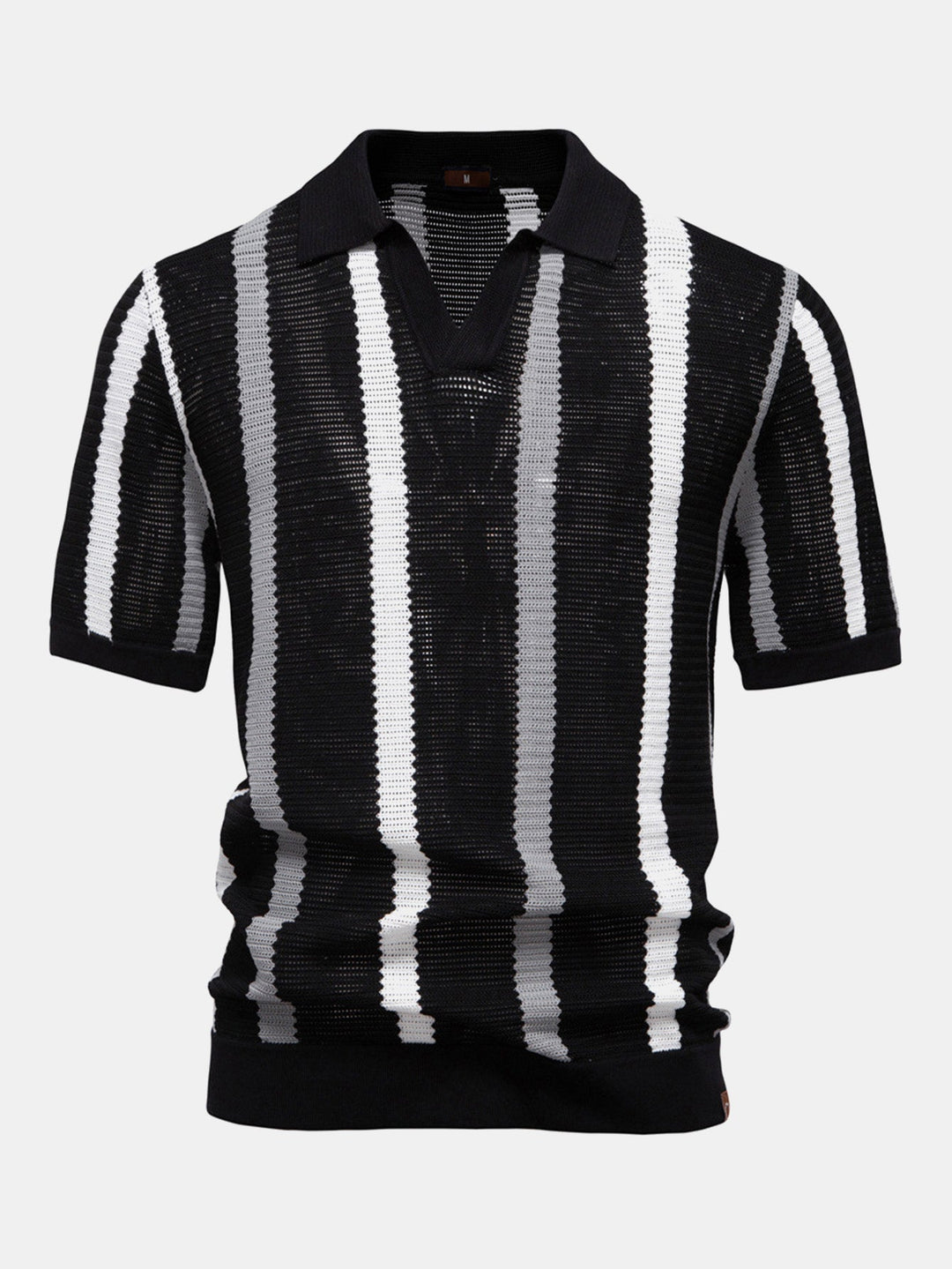 V-Neck Striped Knit Polo