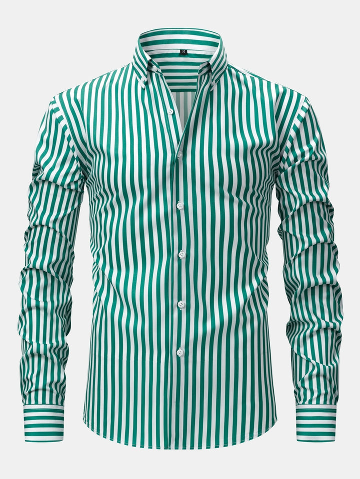 Long Sleeve Striped Shirt with Buttons & Slim Fit Tapered Pants