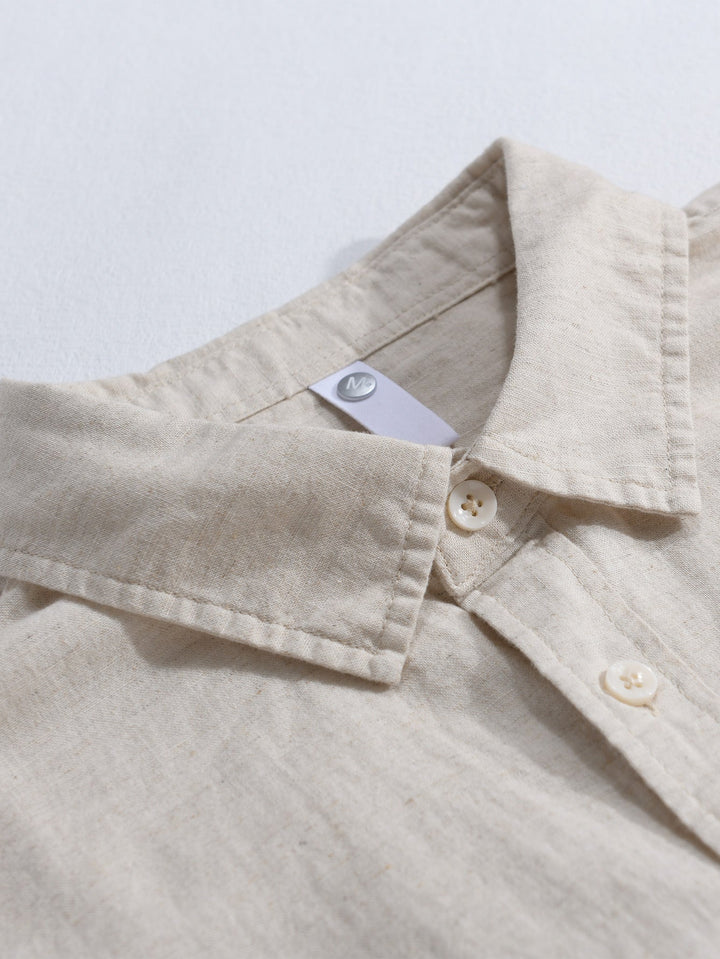 Long Sleeve Linen and Cotton Shirt with Pocket