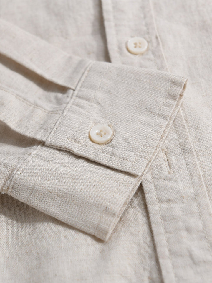Long Sleeve Linen and Cotton Shirt with Pocket