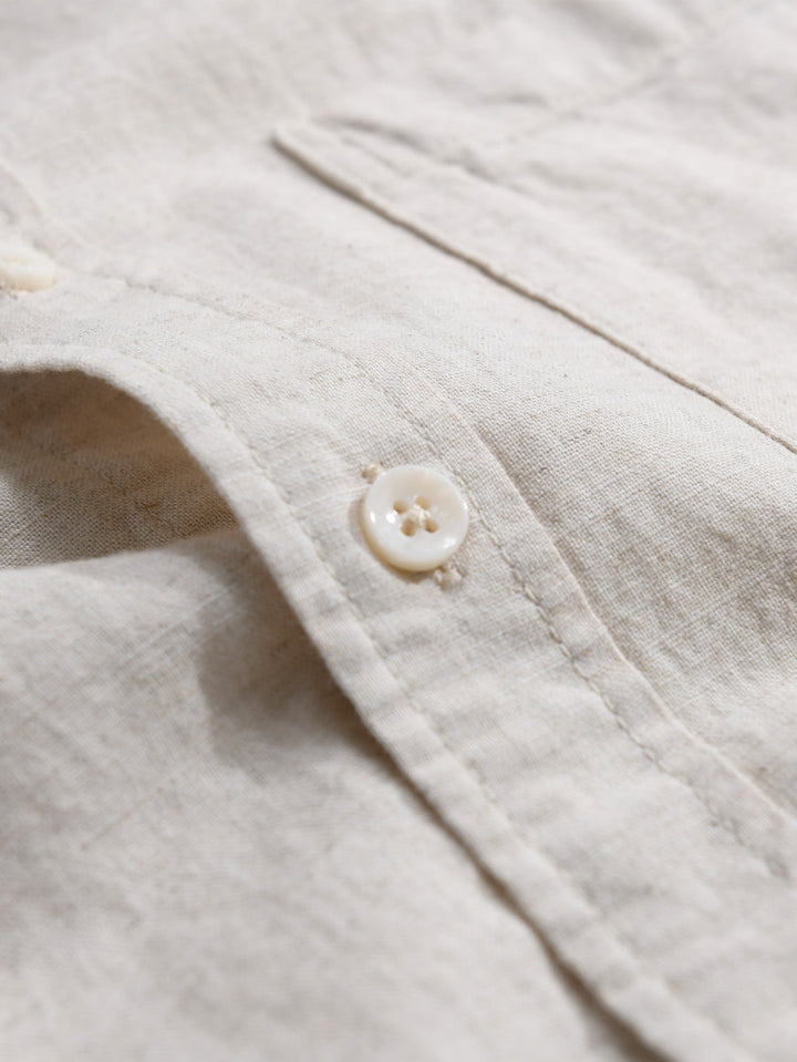 Long Sleeve Linen and Cotton Shirt with Pocket & Straight Leg Linen Pants