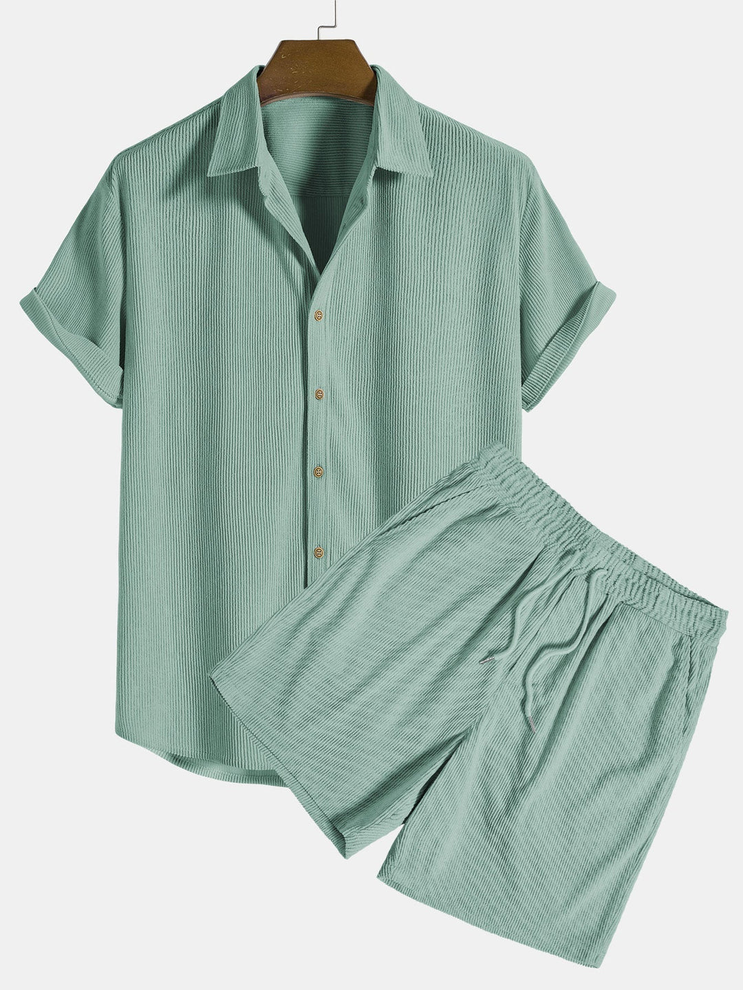 Short Sleeve Corduroy Shirt with Buttons and Shorts