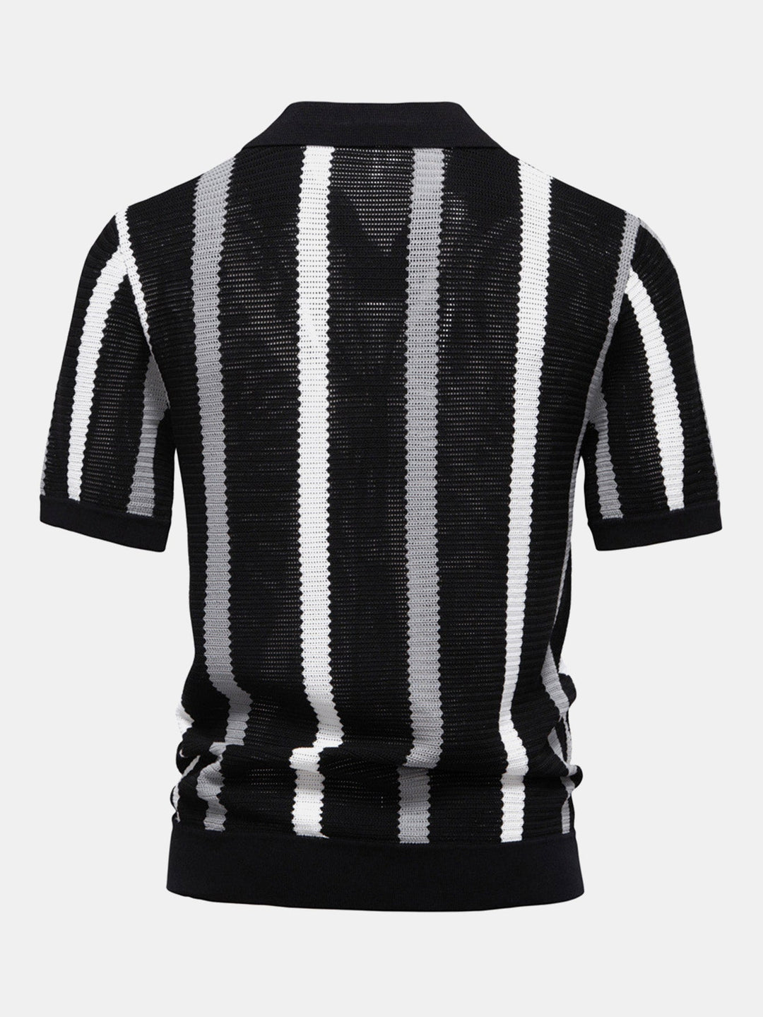 V-Neck Striped Knit Polo