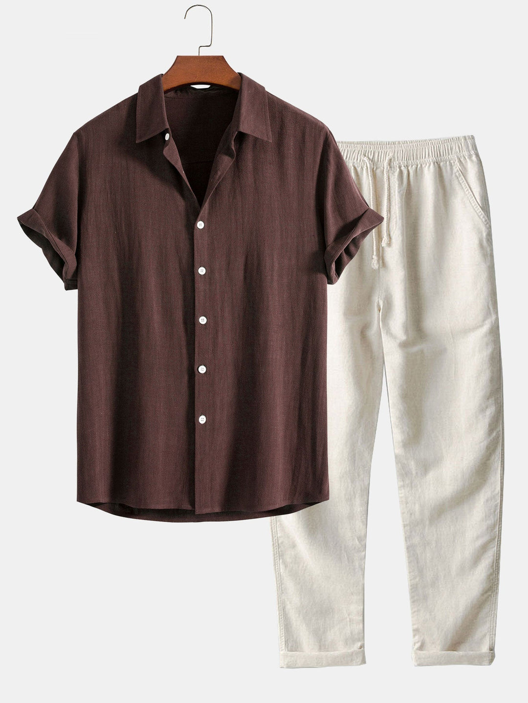 Button-Up Shirt in Linen and Rayon Blend & Straight Leg Linen Pants
