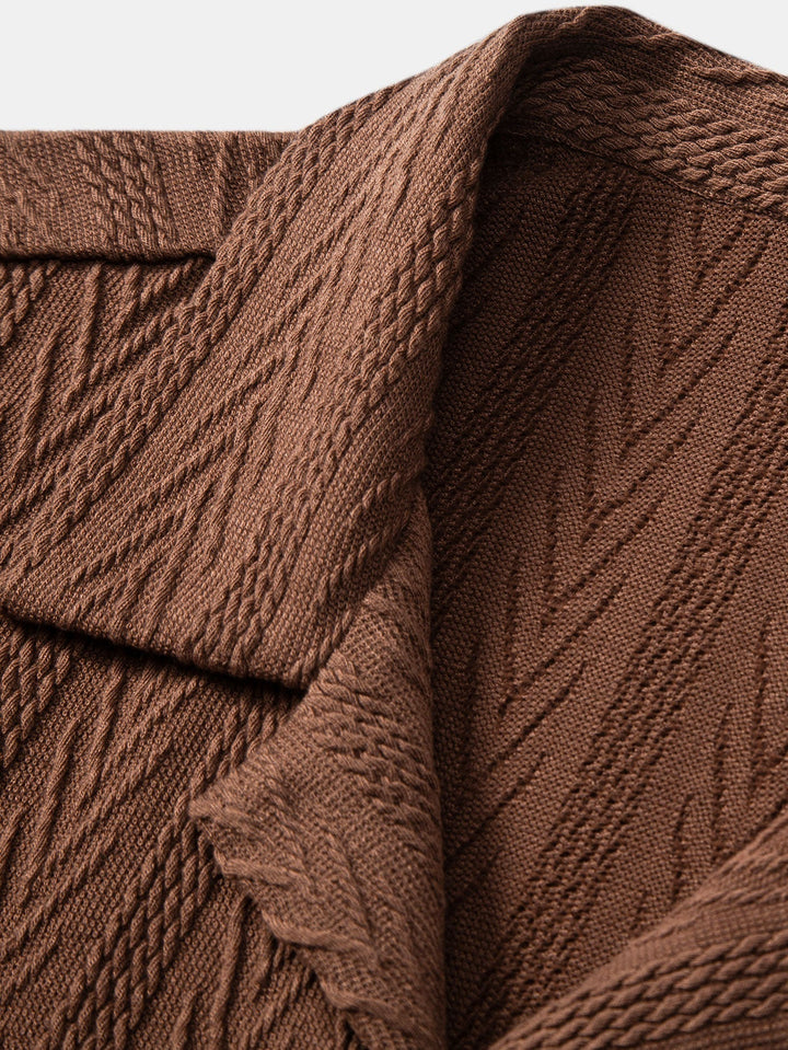 Textured Jacquard Cuban Collar Shirt & Textured Straight Leg Pants